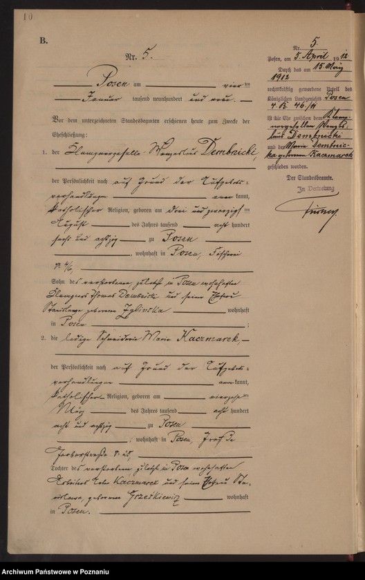 Obraz 12 z jednostki "Księga miejscowa małżeństw tom I [Rejestr główny małżeństw]"