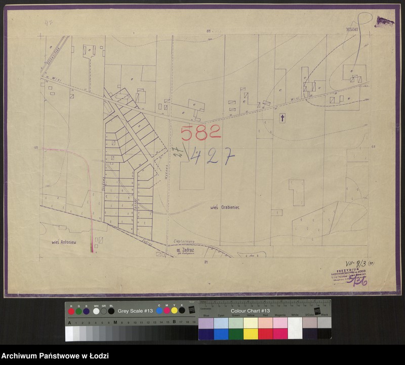 Obraz 1 z jednostki "Plan m. Łodzi 1:2000 z oznaczeniem podziału miasta na Obwody Komitetów Blok. Sekcja NW47"