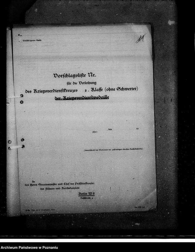 Obraz 20 z jednostki "Kriegsverdienstrauszeichnungen. Vorschläge der Reichsuniversität Posen"