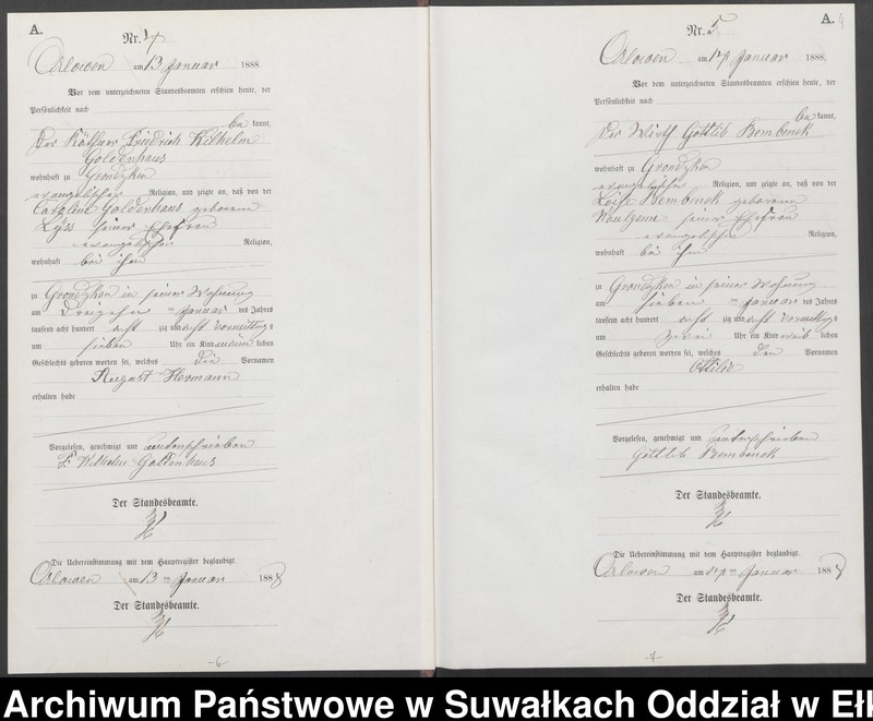 image.from.unit.number "Geburts-Neben-Register des Preussischen Standes-Amtes Orlowen Kreis Loetzen für das Jahr 1888"