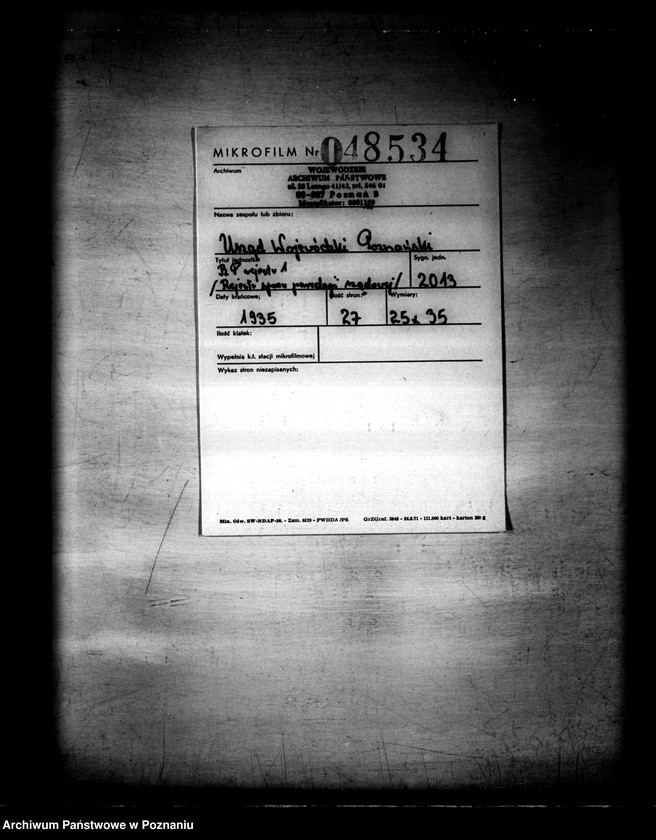 Obraz 2 z jednostki "RP rejestr 1 /Rejestr spraw parcelacji rządowej/"