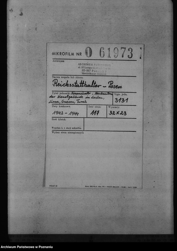 Obraz 2 z jednostki "Finanzämter - Neubauten der Dienstgebäude in Leslau, Lissa, Gnesen, Turek"