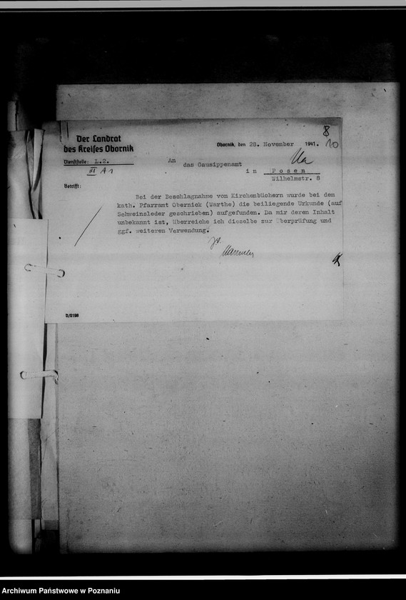Obraz 14 z jednostki "[Korespondencja w sprawie przekazywania ksiąg kościelnych z Gausippenamt w Poznaniu do Reichsarchiv w Poznaniu]"
