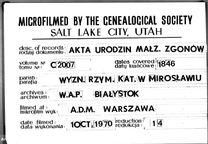 image.from.unit.number "Księga Duplikat Aktów Urodzonych, Umarłych i Zaślubionych sporządzony na Rok 1846 Mirosław"
