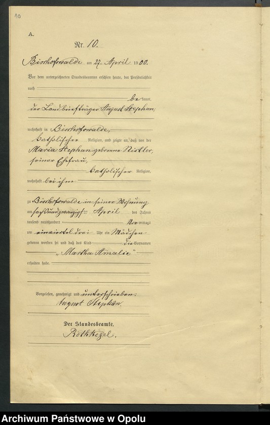 Obraz 14 z jednostki "Geburts-Haupt-Register des Standsamts Bischofswalde pro 1900"