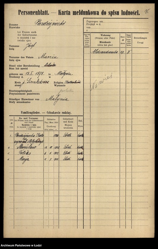 Obraz 17 z jednostki "[Spis ludności Łodzi] Pawoniak-Pelc"
