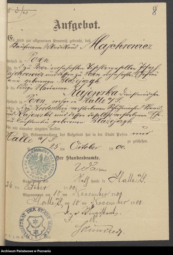 Obraz 10 z jednostki "Die von den Verlobten beigebrachten Urkunden zur Eheschliessung pro 1900"