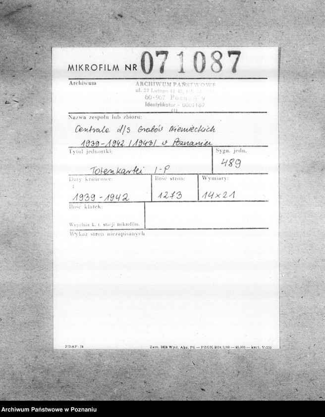 Obraz 3 z jednostki "Totenkartei I - P"