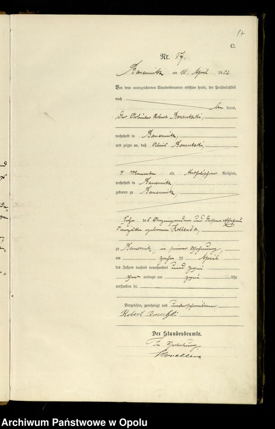 Obraz 20 z jednostki "Sterbe-Haupt-Register Standesamts Bauerwitz pro 1902"