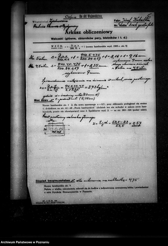 Obraz 9 z jednostki "Zjednoczone Pralnie Parowe w Bydgoszczy nr woj. kotła 6601"