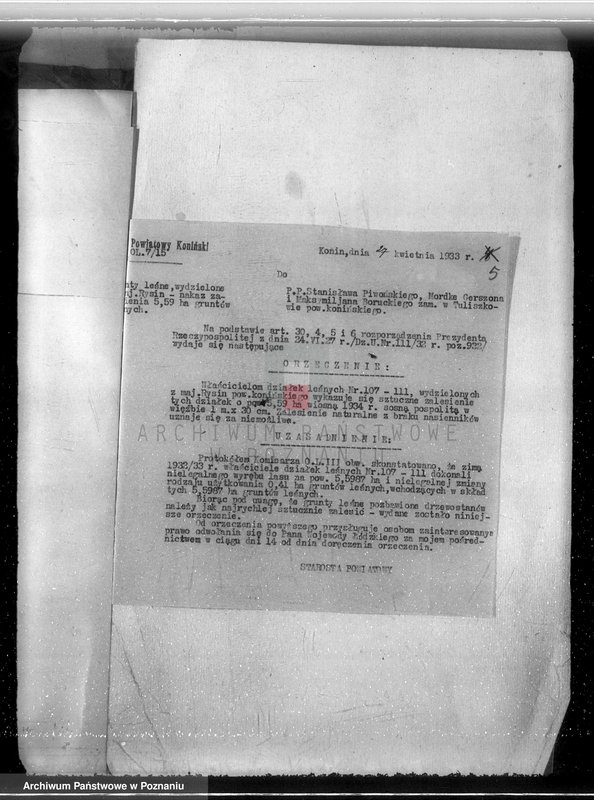 Obraz 9 z jednostki "Sprawa wydzielenia gruntów leśnych z majątku Rysin powiat koniński"