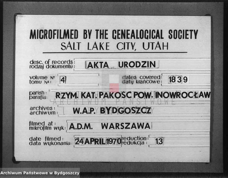 Obraz 1 z jednostki "Liber Duplicatus Baptisatorum Ecclesiae Parochialis Pacostensis ex villis sitis in Districtu Szubiniensi"