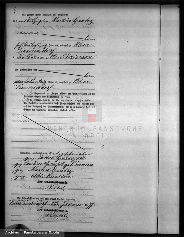 Obraz 10 z jednostki "Heiraths-Neben-Register Standesamts Kunzendorf pro 1877"