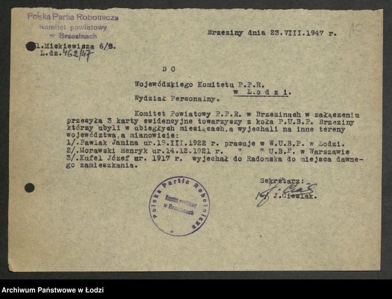 Obraz 11 z jednostki "Wykazy wykluczonych z partii i ubyłych z innych przyczyn [z lat 1945 - 1947]"