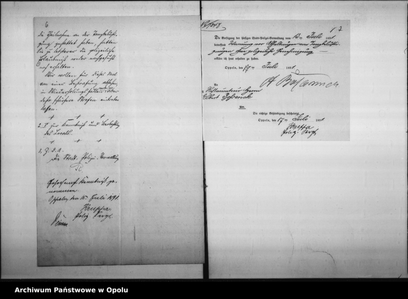 Obraz 9 z jednostki "Acta des Magistrats zu Oppeln betreffend den Schankwirthschaftsbetrieb im Hause No 8 Wilhelmstal durch Bosannek Vol: I"