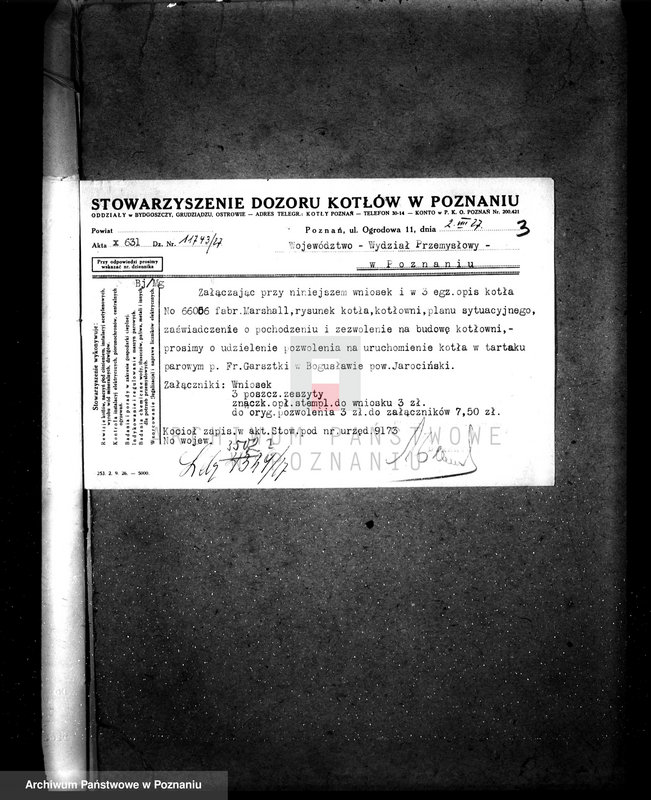 Obraz 7 z jednostki "Tartak w Bogusławiu pow. jarociński własność Fr. Garsztka nr woj. 3502 nr fabr. 66056"