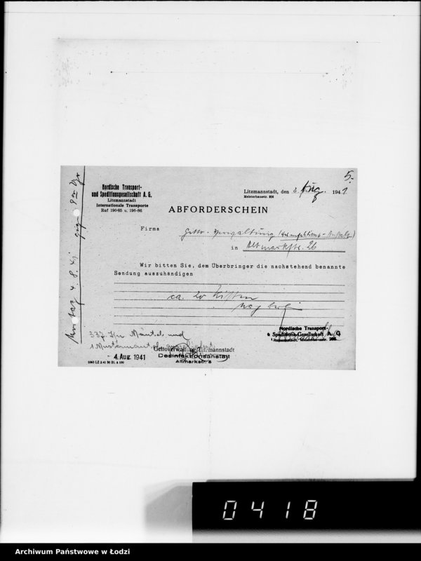 Obraz 9 z jednostki "[Dowody dostawy odzieży dla firmy dla Asmann u.Co.Berlin"