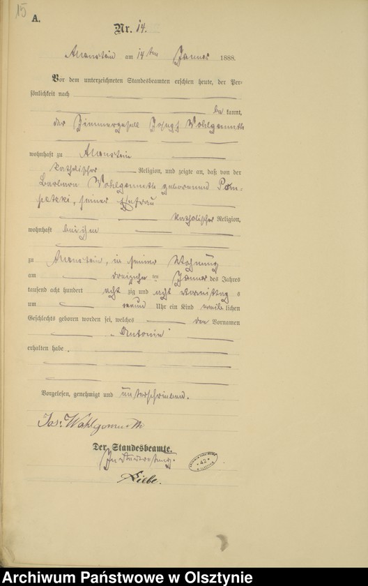 image.from.unit.number "Geburts-Haupt-Register Tom I,Nr 1 - 400"