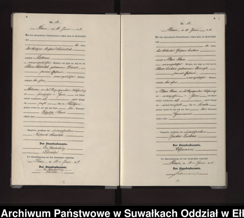 image.from.unit.number "Geburts-Neben-Register des Königlichen Preussischen Standes-Amtes Gneist Kreis Lötzen"