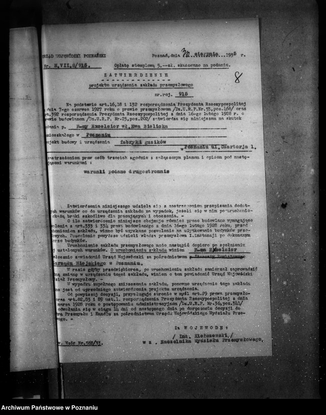 Obraz 12 z jednostki "Zatwierdzenie zakładu przemysłowego fabryki guzików Firmy "Excelsior" Ewy Bielickiej w Poznaniu"