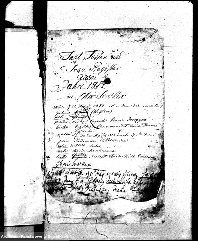 Obraz z jednostki "Tauf-Register vom 1817-1827, 1796-1801. Todten-Register vom 1817-1827 der Evangelisch-Augsburgischen Gemeinde Suwałki"