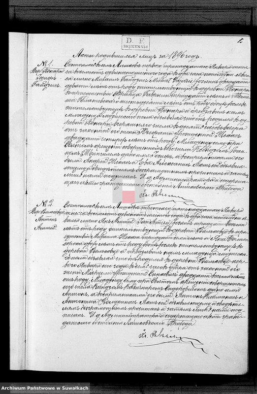 Obraz 4 z jednostki "Kniga Duplikat Aktov o Roždenij Brakosočetanij i Smerti Liškovskago Rimsko- Katoličeskago Prichoda Sejnskago Okruga za 1896 god"