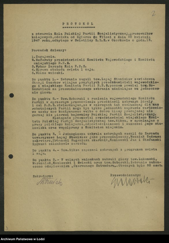 Obraz 3 z jednostki "Koło kolejowe PPS Ozorków- protokoły zebrań, protokoły [z narad] międzypartyjnych. [Sprawozdania]"