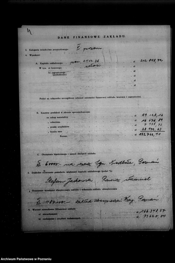 Obraz 7 z jednostki "Kwestionariusz Parowej Przędzalni Włosia i Mechanicznej Tkalni Pasów Parcianych St. Jaskowskiego w Rawiczu"