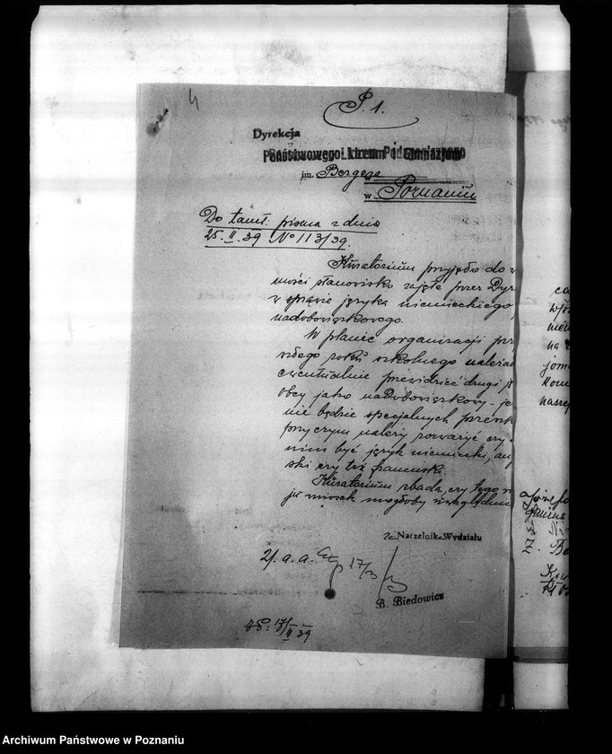 Obraz 7 z jednostki "Państwowe Liceum i Gimnazjum Męskie imienia Bergera w Poznaniu [korespondencja, między innymi spis abiturientów]"