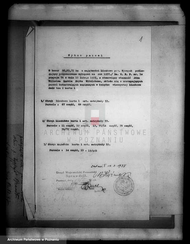 Obraz 5 z jednostki "Zestawienie parcel do przymusowego wykupu na rok 1938 z majątku Liszkowo powiatu Wyrzysk"