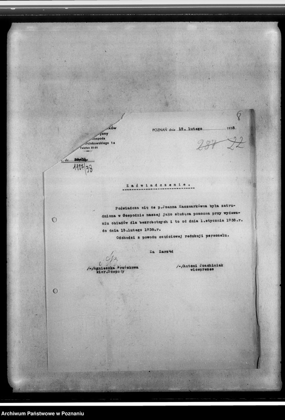 Obraz 12 z jednostki "Korespondencja federacji w sprawach personalno-organizacyjnych- zaświadczenia, powiadomienia o zebraniach i inne"