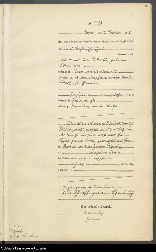 Obraz 19 z jednostki "Księga miejscowa zgonów tom VI [Rejestr główny zgonów]"