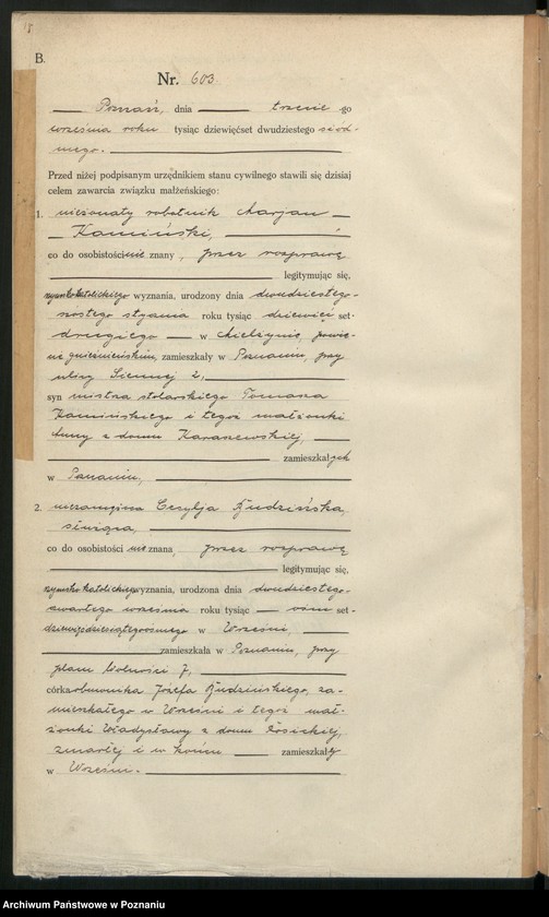 Obraz 20 z jednostki "Księga miejscowa małżeństw tom III [Rejestr główny małżeństw]"