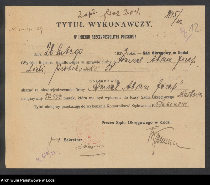 Obraz 14 z jednostki "Amzel Abram Józef- sprzedaż manufaktury i przędzy"