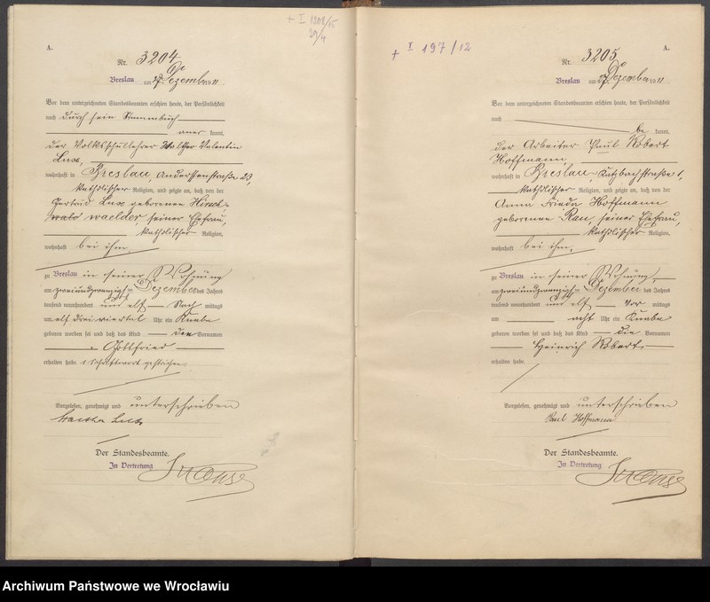 image.from.unit.number "Geburts-Haupt-Register Breslau I 1911 Band 9"