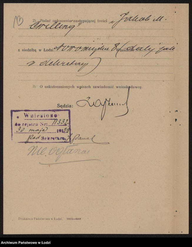 Obraz 15 z jednostki "Jakub Mendel Cwilling- sprzedaż galanterii"