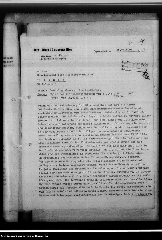 Obraz 10 z jednostki "Stadtsippenamt Litzmannstadt [Łódź, korespondencja w sprawach organizacyjnych i działalnośc]"