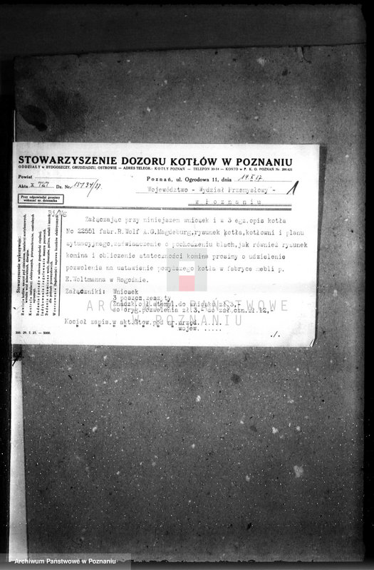 Obraz 5 z jednostki "Fabryka mebli własność. E. Woltmann i Ska. w Rogoźnie nr woj. kotła 6012"