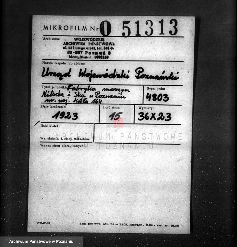 Obraz 2 z jednostki "Fabryka maszyn Nitsche i Ska w Poznaniu nr woj. kotła 164"