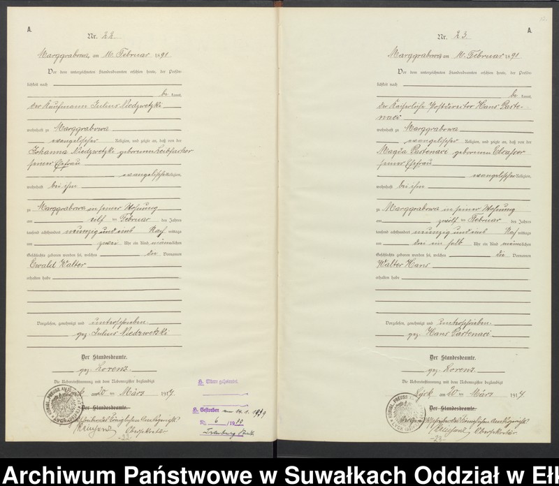 image.from.unit.number "A1.Geburts-Register [Haupt-Register] Standesamt Stadtgemeinde Marggrabowa No.1 bis 144"
