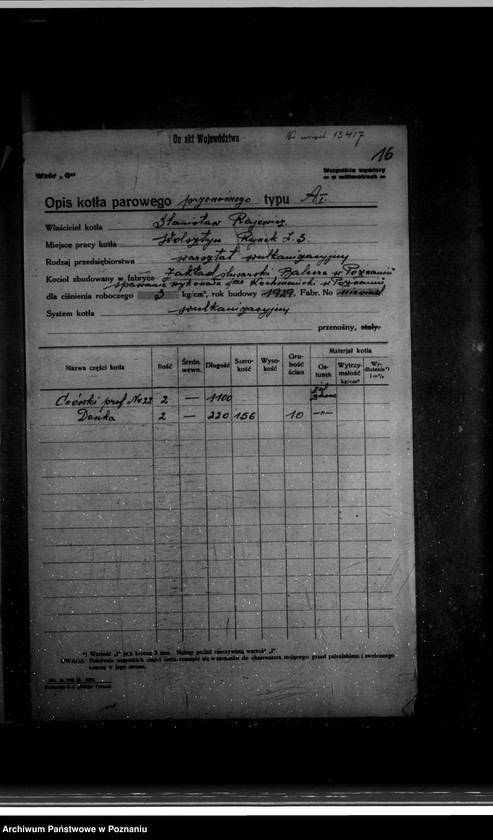 Obraz 20 z jednostki "Warsztat wulkanizacyjny St. Rajewicza w Wolsztynie nr woj. kotła 6504"