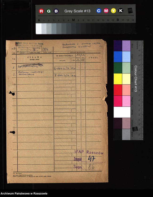 image.from.unit.number "Instrukcje i pisma okólne Naczelnika WUKPPiW [Wojewódzki Urząd Kontroli Prasy, Publikacji i Widowisk]w Rzeszowie"