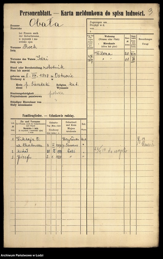 Obraz 11 z jednostki "[Spis ludności Łodzi] Obalska-Ochocki"