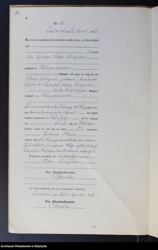 Obraz 18 z jednostki "Geburts-Neben-Register Nr 1 - 26"