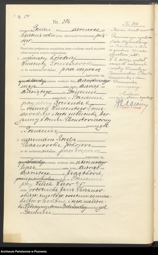 Obraz 16 z jednostki "Księga miejscowa małżeństw tom II [Rejestr główny małżeństw]"