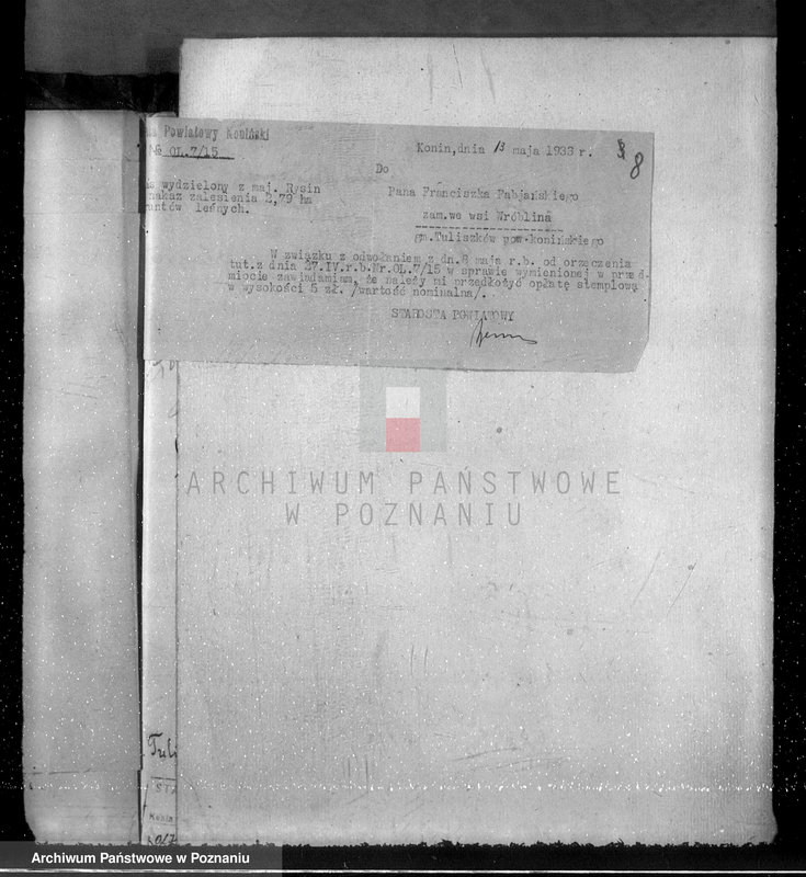 Obraz 12 z jednostki "Sprawa wydzielenia gruntów leśnych z majątku Rysin powiat koniński"