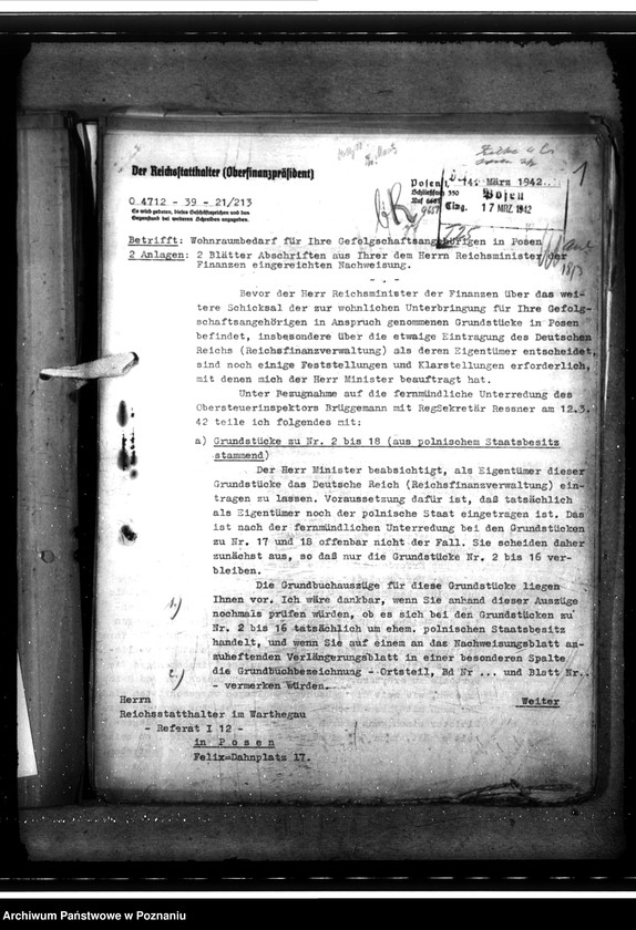 Obraz 5 z jednostki "Übertragung von Hausgrundstücken aus früherem polnischen Besitz. Zuweisung von Dienstwohnungen usw."