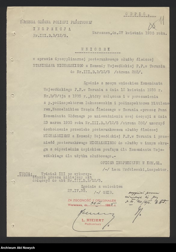 image.from.unit.number "Przeniesienia służbowe urzędników i pracowników kontraktowych Policji Państwowej. Orzeczenie, opinie, raporty, wnioski, sprawozdanie, korespondencja."