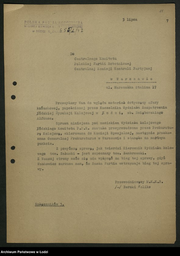 Obraz 12 z jednostki "Korespondencja Miejskiej Komisji Kontroli Partyjnej t. II"