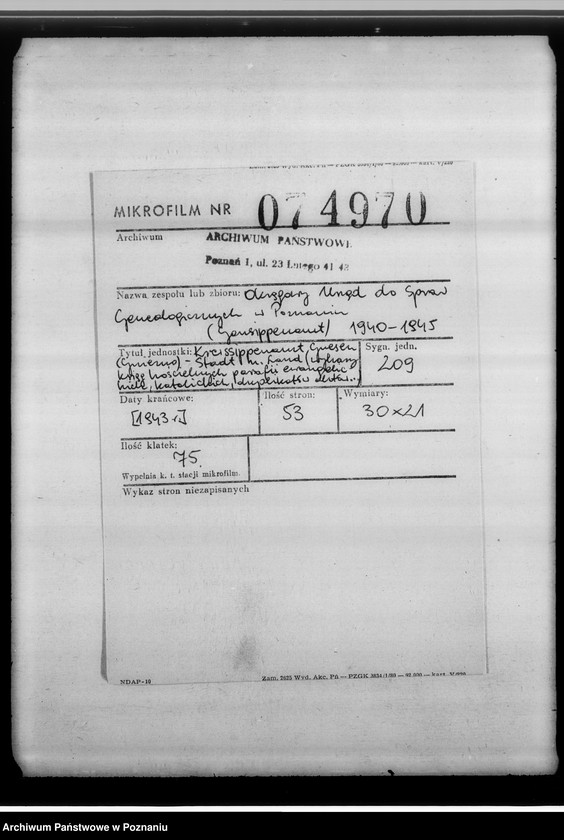 image.from.unit.number "Kreissippenamt Gnesen [Gniezno] - Stadt und Land [wykaz ksiąg kościelnych parafii ewangelickich, katolickich, duplikatów aktów stanu cywilnego, zapowiedzi osób wyznania katolickiego i mojżeszowego, ksiąg meldunkowych, konwertytów i innych]"